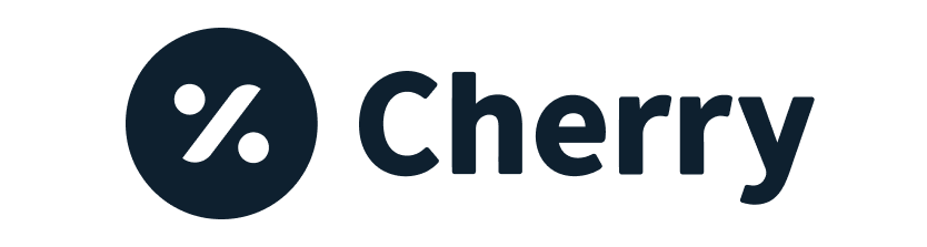 Logo with a dark circle featuring a percentage symbol next to the word "Cherry.