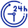 A blue circle with a stylized, incomplete clock face and arrow inside.